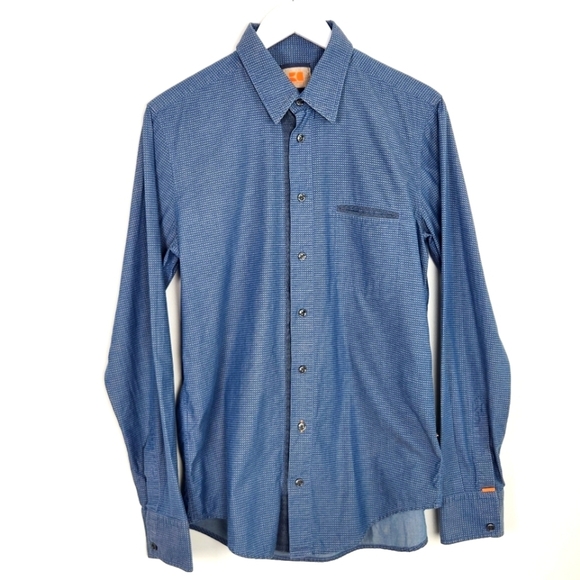 Hugo Boss Orange Label Men's Blue Size M Long Sleeve Cotton Button Up Shirt - Picture 1 of 13